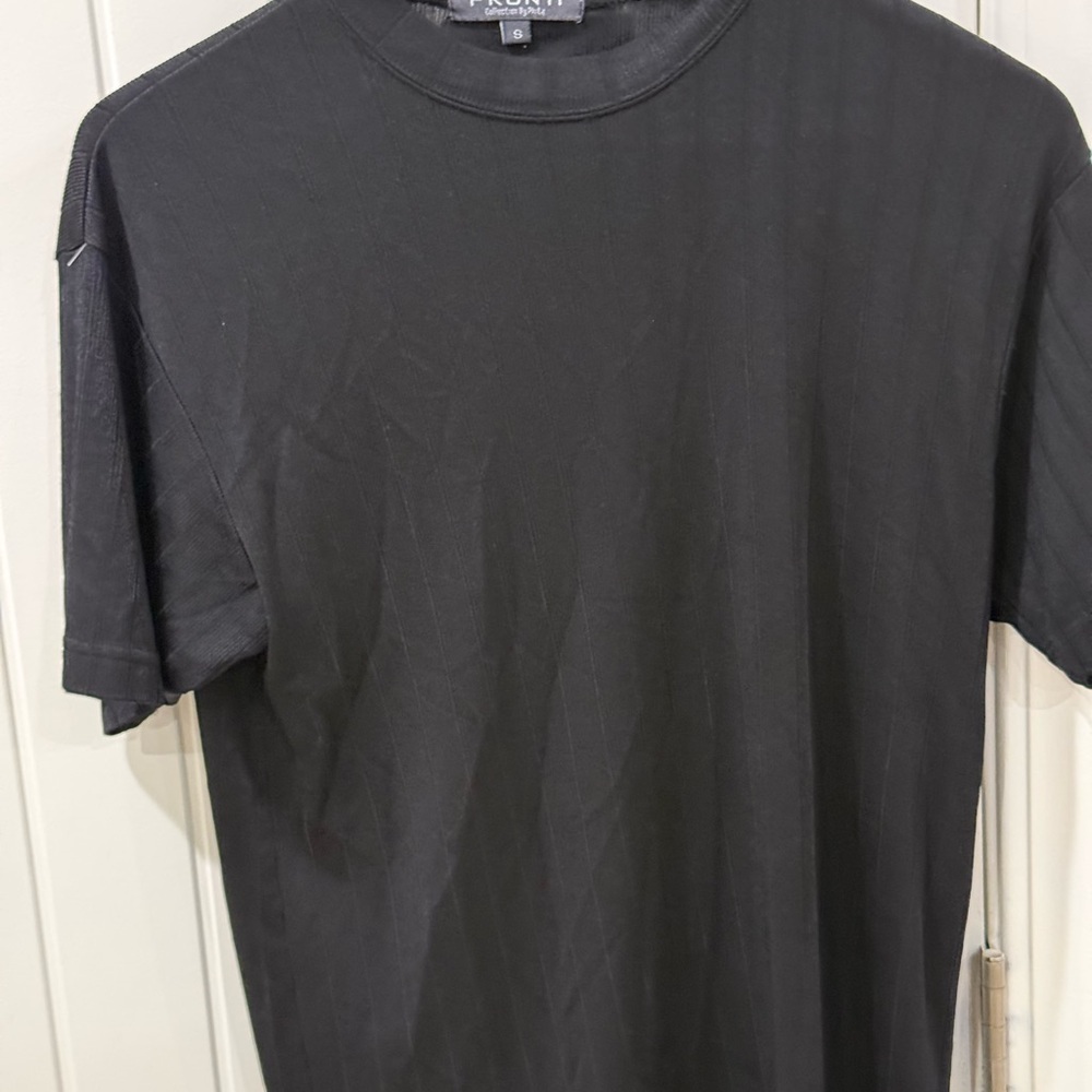 Pronti Mens Small Black Ribbed T-Shirt Short Sleeve Crew Neck Casual Tee